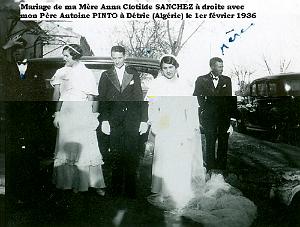 ORANIE- DETRIE- Mariage de mes parents Anne Clotide Sanchez et Antoine Pinto 01 02 1936 (5)